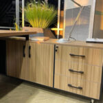 Stylish Vista Office Table with lockable drawers and side rack for efficient organization.